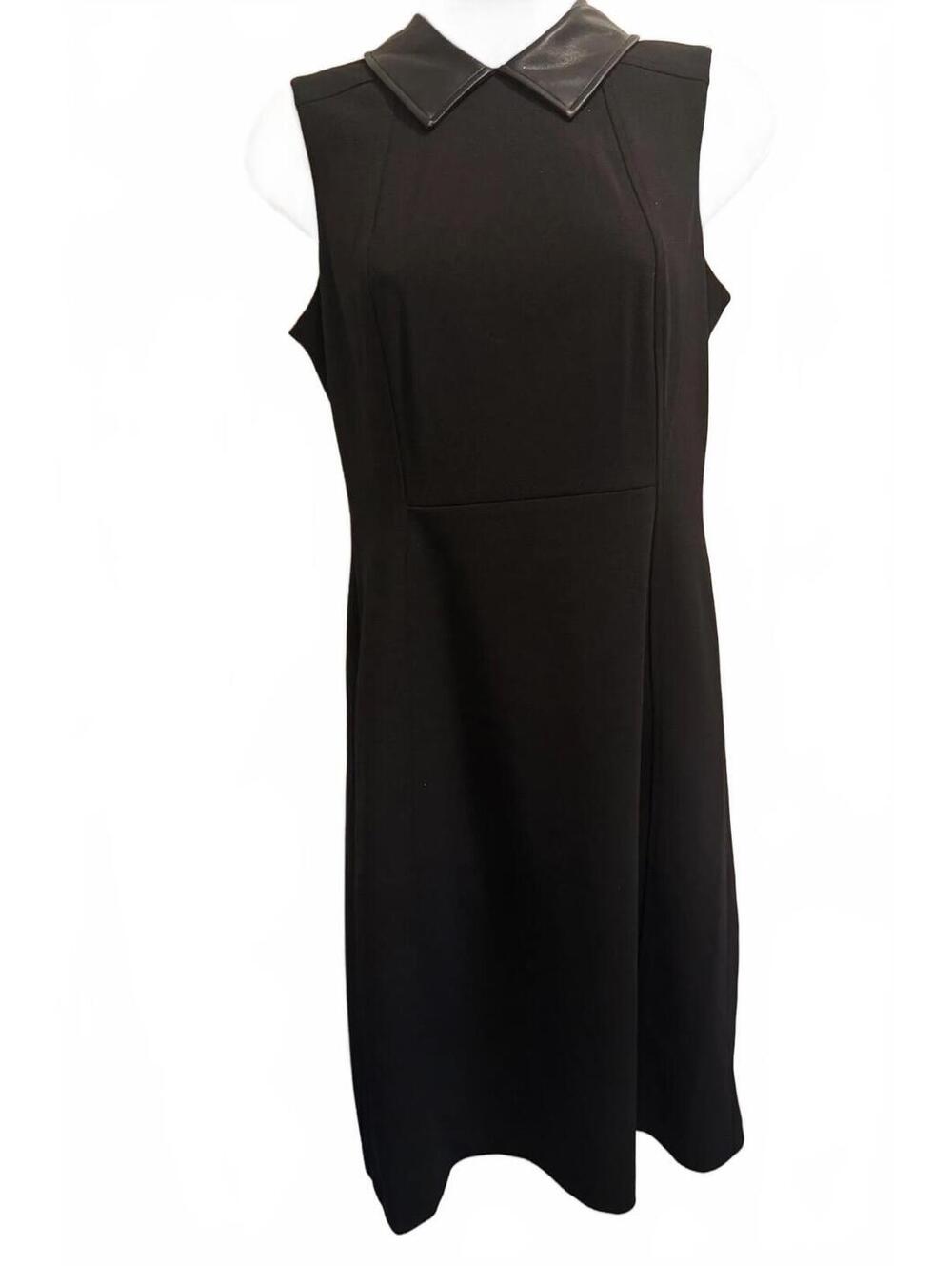 Calvin Klein Black Sleeveless Dress with Faux Leather Collar and Gold Zip Detail